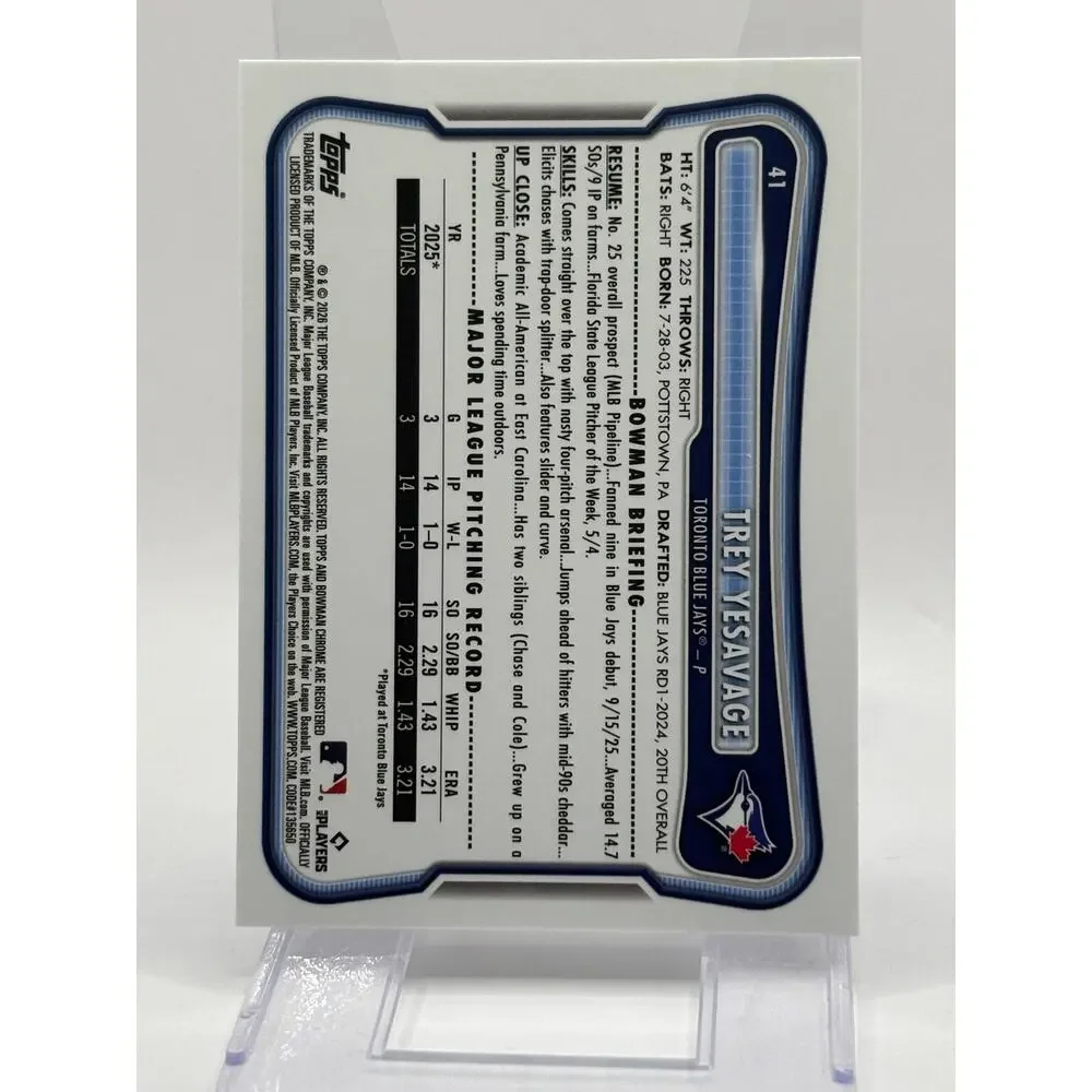2026 Bowman Trey Yesavage Rookie Red Rookie Variation Refractor SP Blue Jays RC